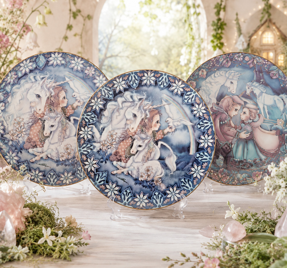 Vintage Unicorn Collector Plates 3pc Jody Bergsma Fairycore Fantasy Reco 1990s